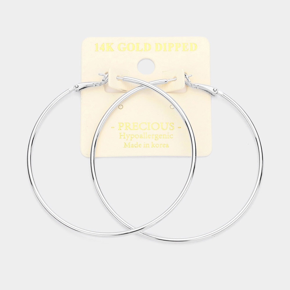 14K White Gold Oversized Hoop Statement Earrings